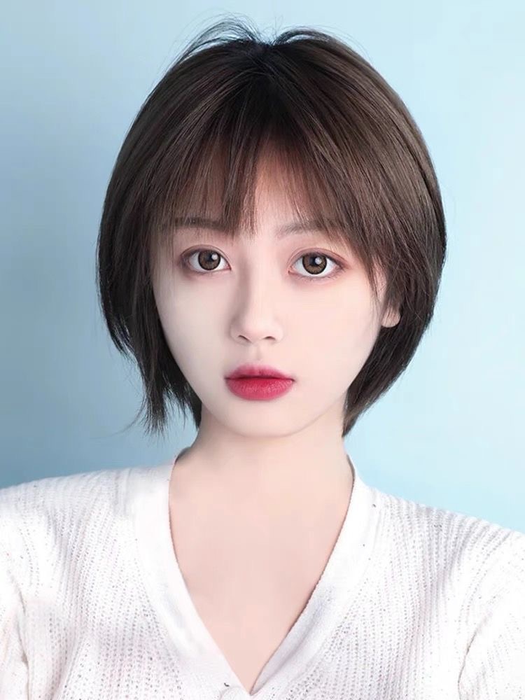 假发女短发真发全真人发自然减龄全头套日系时尚初恋头仿真假发套