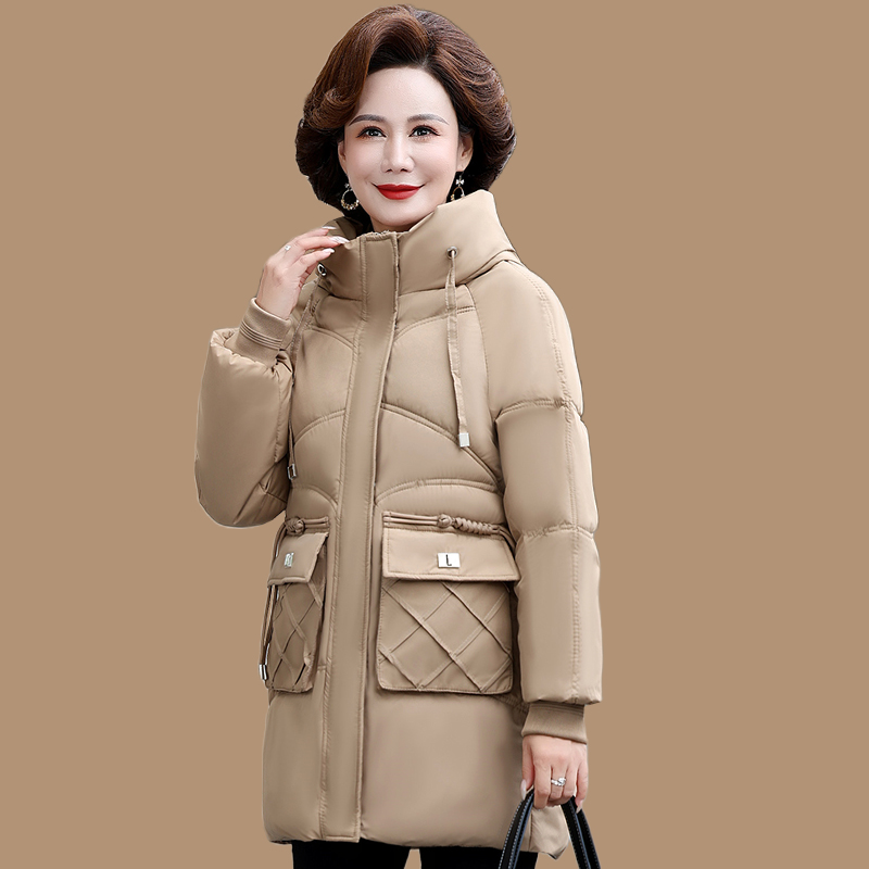 中年妈妈冬装羽绒棉服中长款2023新款中老年人女秋冬棉衣外套棉袄