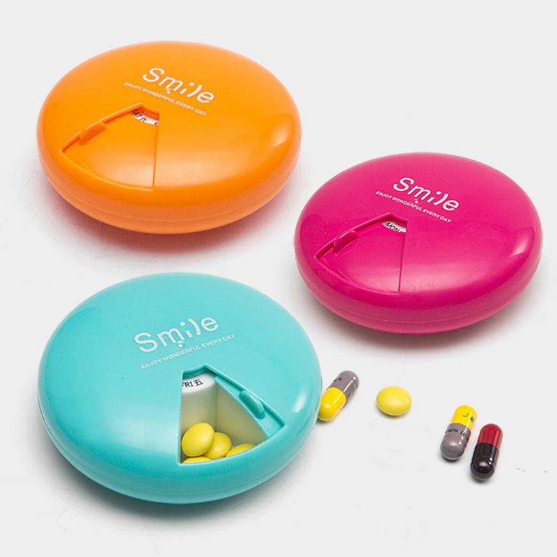 旋转smile小药盒一周7格随身迷你药丸盒大容量分药器旅行便携药盒
