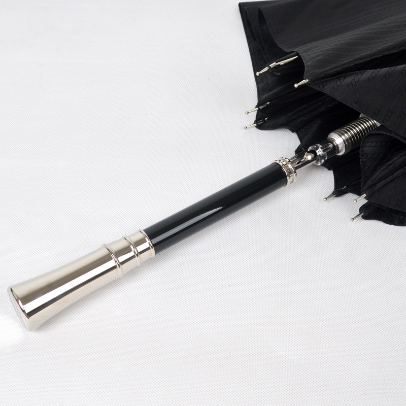 Light Luxury Long Handle Umbrella High-End Alloy Handle Straight Pole Umbrella Rain and Rain Dual-Use Solid Wind-Resistant Fiber Steel Rib Business Umbrella