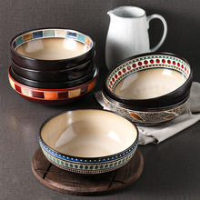 中式窑变釉手绘陶瓷环保餐具大号汤碗拌面碗菜碗家用酸菜鱼碗微瑕