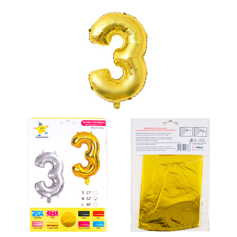 32-Inch American Digital Balloon Birthday Party Decoration Aluminum Film Balloon Card Head Fine Packaging Balloon Factory Wholesale