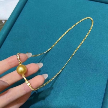 可拆卸s925镀金天然金珍珠古巴链 一款多戴11-12mm浓金珍珠项链