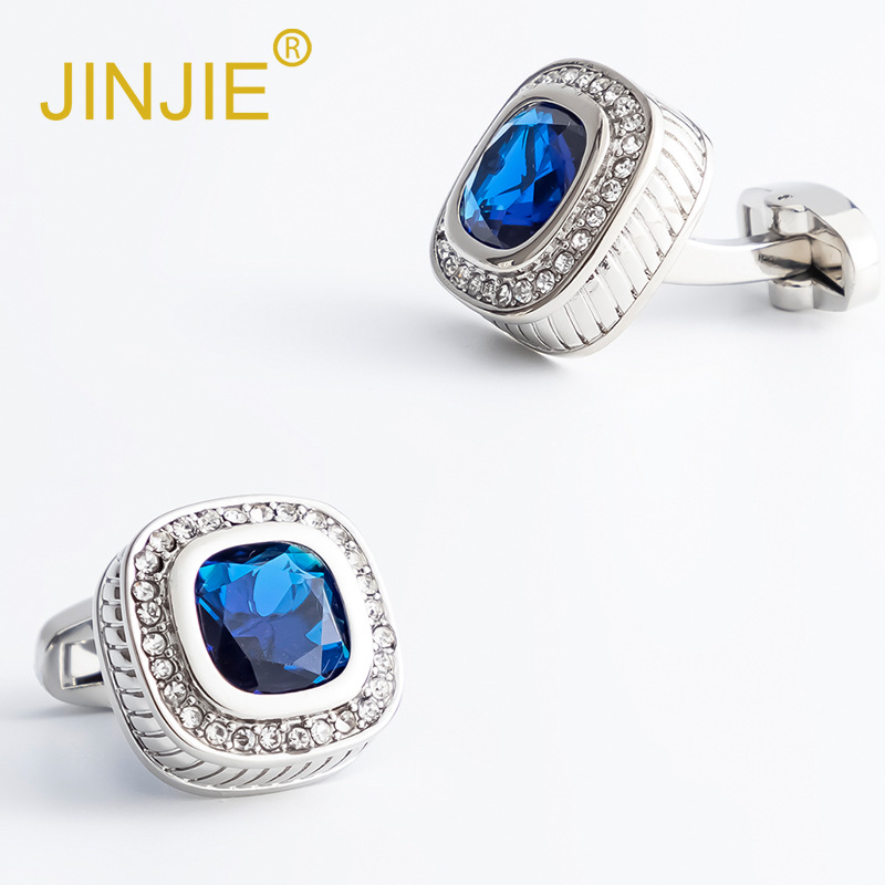 products in stock new inlaid blue black crystal electroplated silver cufflinks foreign trade men‘s shirt cufflinks wholesale