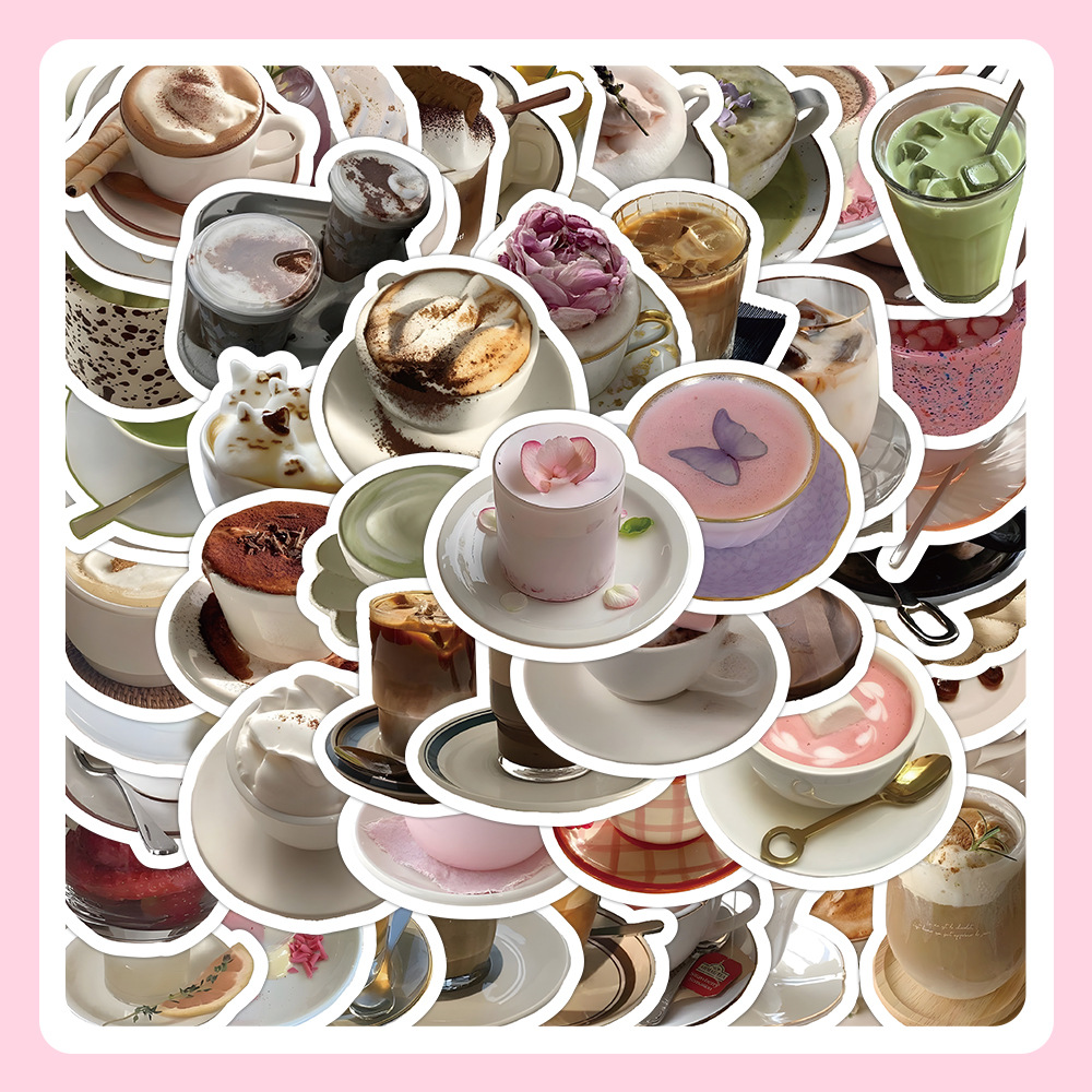 60张饮品饮料卡通手账贴纸 ins风个性创意素材装饰手机壳贴画批发