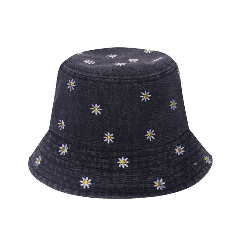 INS Japanese and Korean Style Trendy Bucket Hat Casual All-Matching Sun-Proof Sun Hat Denim Love Embroidered Fisherman Hat Children
