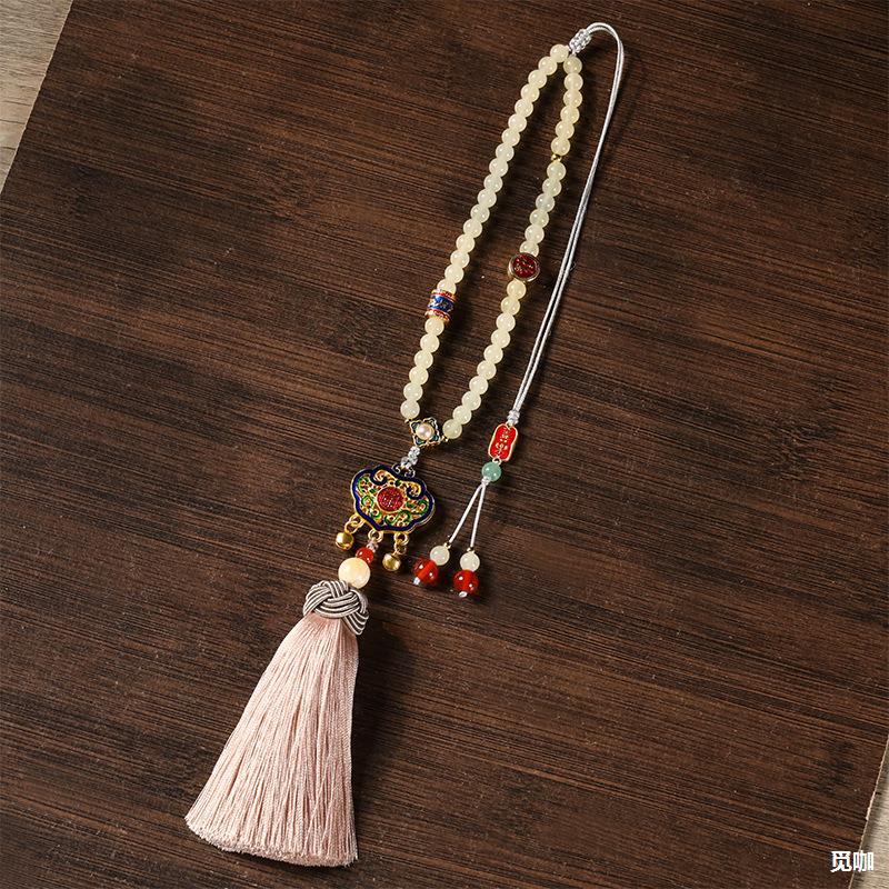 国潮文艺民族风高档红流苏玉石串珠汽车挂件平安吉祥车内吊坠装饰