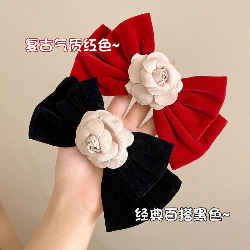 High-Grade Red Velvet Bow Hairpin Women's Back Clip Headdress 2024 New Year Hairpin New Year Hair Accessories