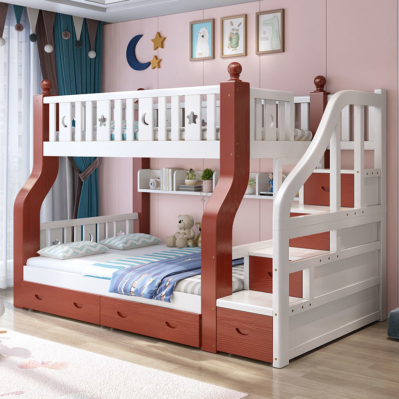 加厚实木儿童床高低子母床二层床双人床上下铺床楼梯爬梯床成人床