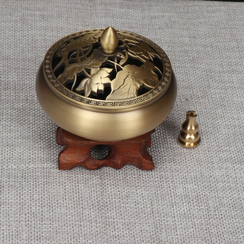 Brass Household Flat Bottom Incense Burner Ornaments Large Exhibition Hongtu Dragon and Phoenix Cover Indoor Zen Aromatherapy Plate Factory Wholesale