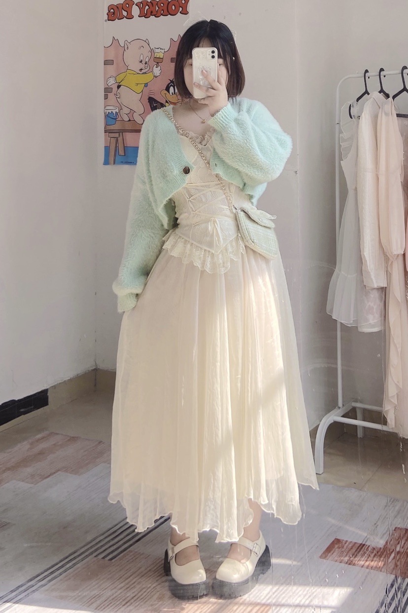 别叫醒我超仙女纯欲风套装显瘦白大码纱裙绑带收腰遮肉松紧吊带