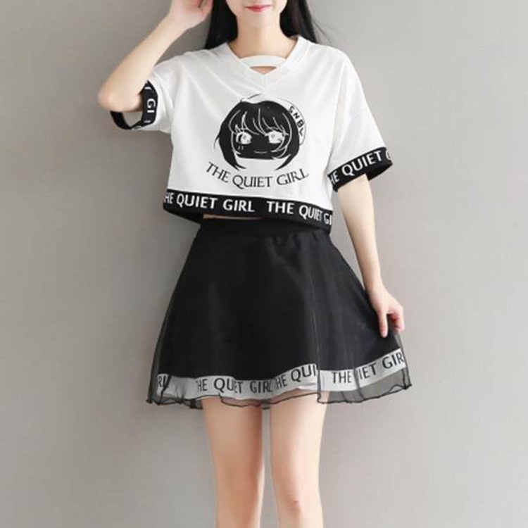 新款小个子t恤裙子两件套夏季女学生连衣裙少女夏装小清新套装裙