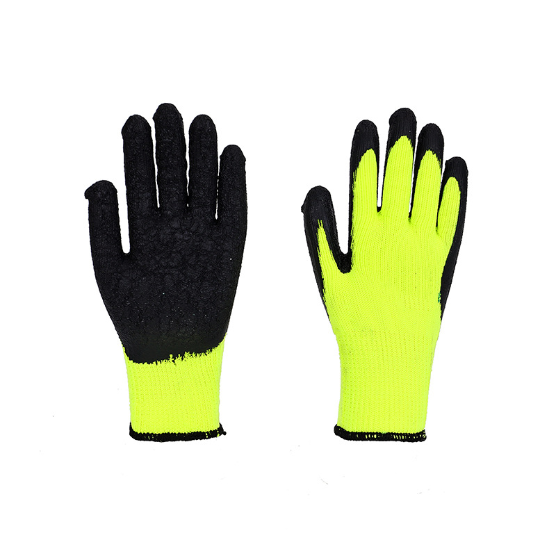 Terry Latex Wrinkle Flat Hanging Labor Protection Gloves Nylon Latex Non-Slip Wear-Resistant Outdoor Thickened Warm Safety Gloves