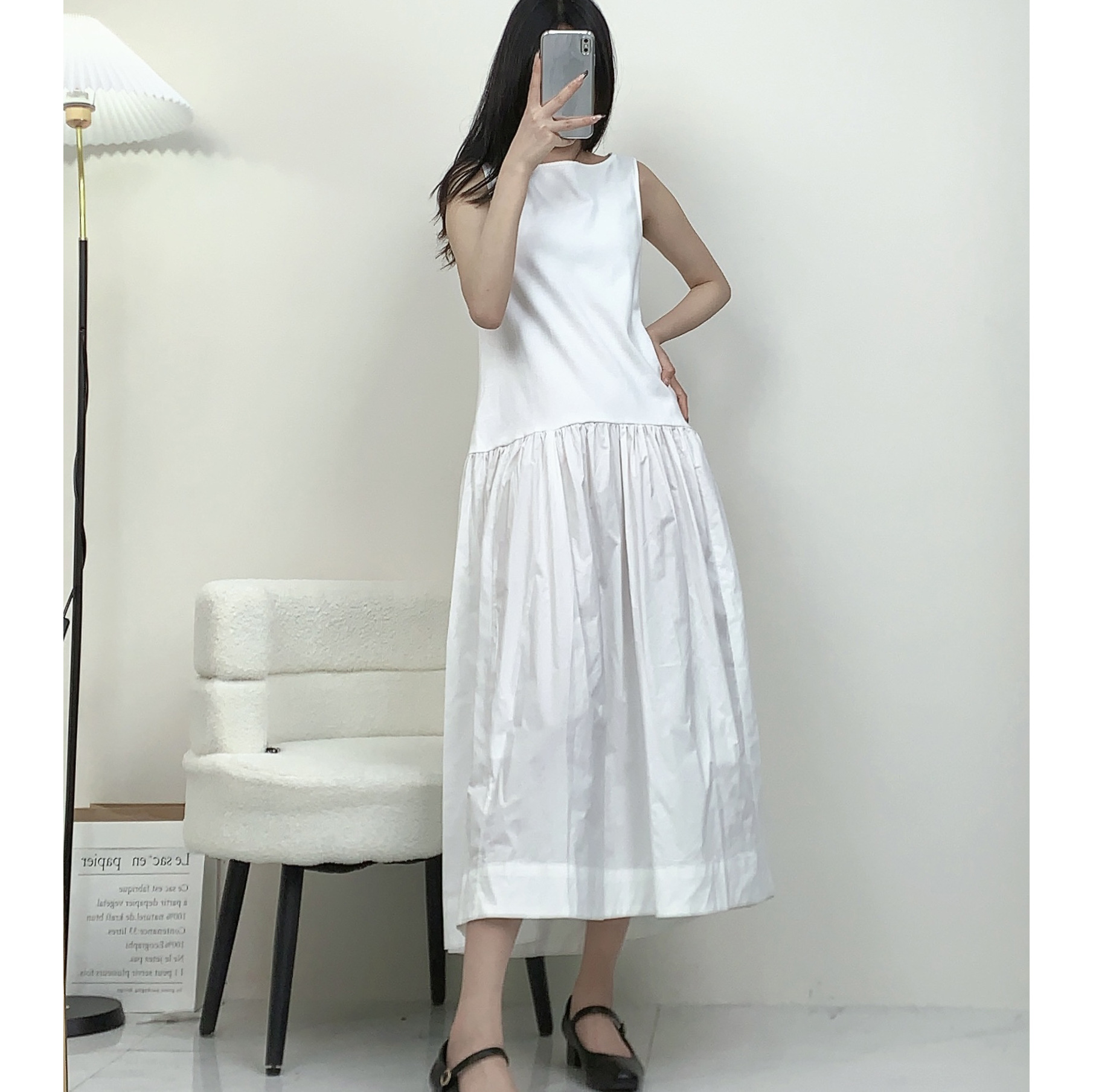 cs女装 裙子女标准版型船领拼接无袖连衣裙夏季新品1229629003