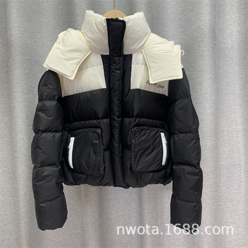 White Goose down Small down Jacket Women's Short 2023 New Korean Style Hooded Color Matching Fashion Puffer Jacket Coat Fashion