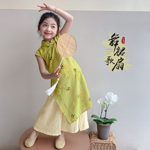 女童旗袍夏季套装2024新款儿童国风连衣裙子夏款时髦新中式两件套