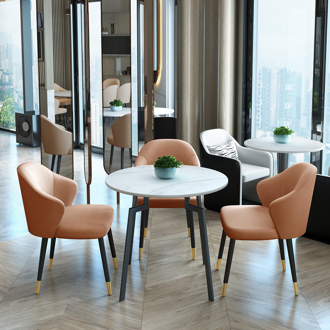 轻奢售楼处洽谈桌椅组合咖啡厅酒店会所接待谈判桌小圆桌一桌四椅