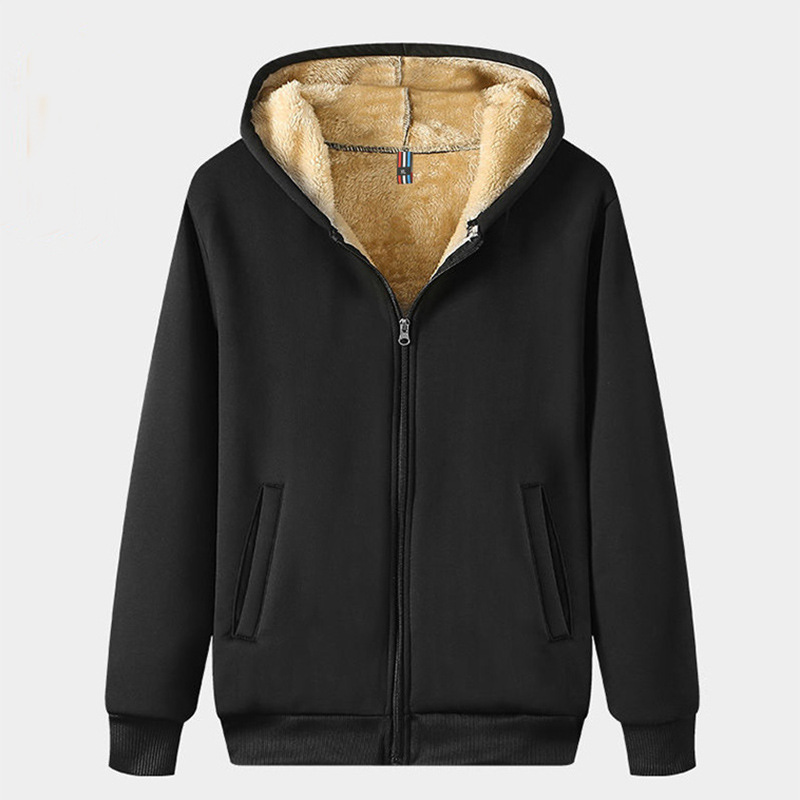 秋冬季棉衣男带帽外套加绒加厚拉链帽衫胖子卫衣潮加肥加大码开衫