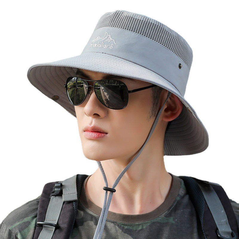 New Portable Bucket Hat Men's Outdoor Fishing Cap Mesh Breathable Sun Hat Climbing Hat