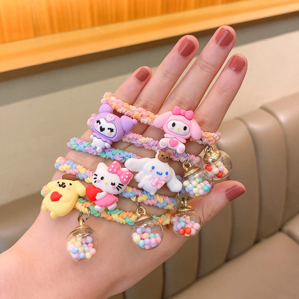 Sanrio Cute Cartoon Children Hair Ring Hair Rope Candy Color Braid Small Rubber Band Headband Wishing Bottle Hair Accessories Wholesale