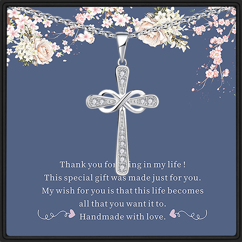 永恒无限爱8字镶钻十字架项链女 欧美时尚百搭锁骨链跨境电商直供