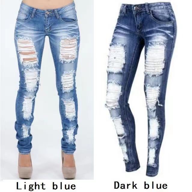   Cross-Border EBay Amazon Summer New Brushed Denim Big Hole Elastic Women's Jeans