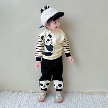 童套装两件套休闲套装男女宝宝熊猫套装韩版套头服装中小童衣服