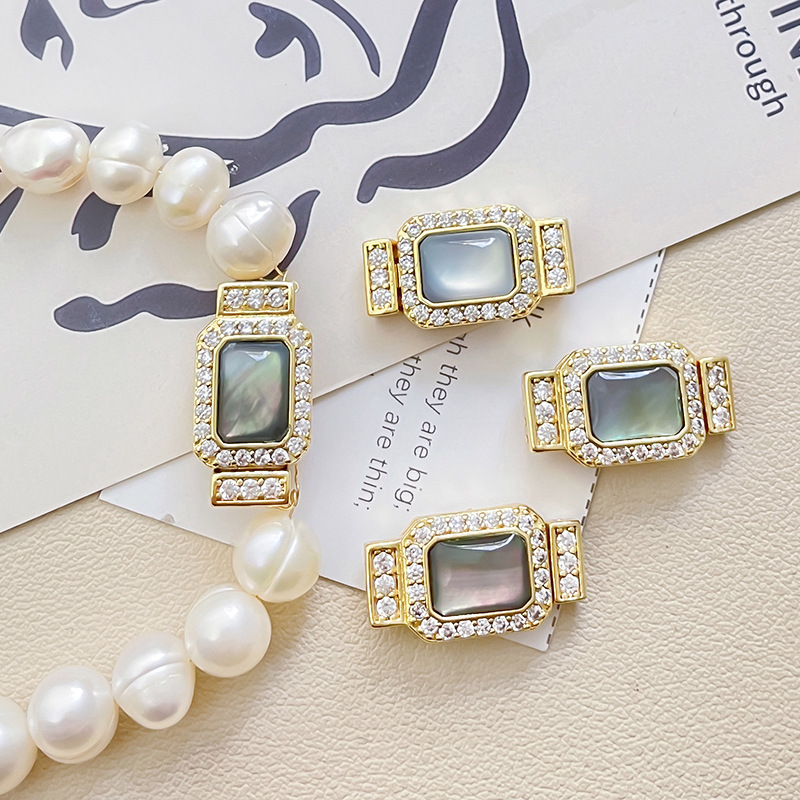 镀金包金保色天然鲍鱼贝贝壳插棒扣子手链项链扣头珍珠扣配件