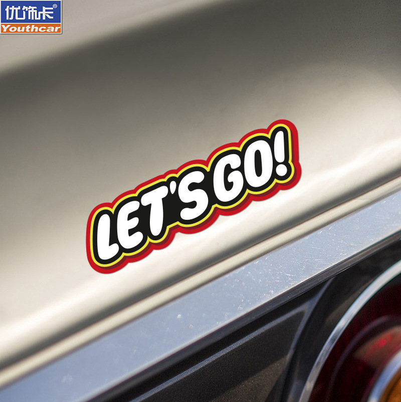 个性创意文字lets go汽车电动车摩托车贴纸后三角玻璃划痕反光贴