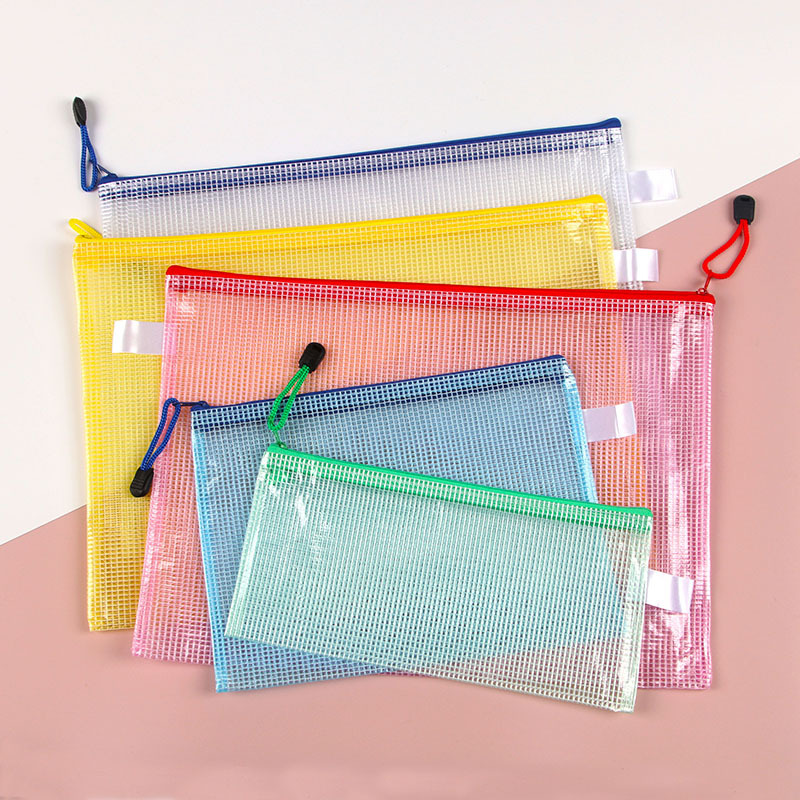 Transparent File Bag A4 Office Supplies Mesh Zipper Bag Student Stationery Wholesale PVC Waterproof Portable Information Bag