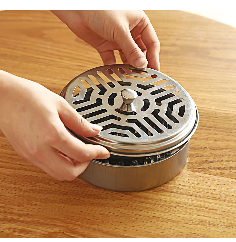 蚊香盘拖不锈钢家用防火蚊香盒户外带盖锯齿蚊香座蚊香托蚊香架