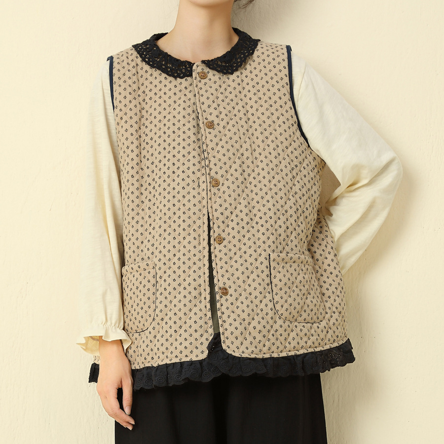 秋冬新款加厚棉麻马甲女开衫女韩版森系宽松夹棉背心时尚针织女装