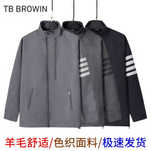 TB BROWIN新款羊毛外套日系工装休闲夹克双拉链色织条纹冲锋衣