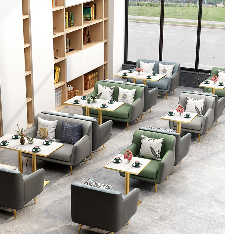 书吧图书馆咖啡厅沙发卡座商务接待洽谈休息区双人沙发茶几组合