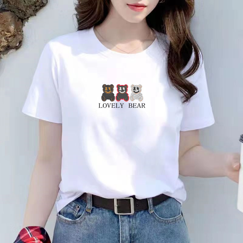 Women's Cotton T-shirt 2023 Summer New Korean Style White Fashion Women's Short-Sleeved T-shirt Loose Top One Piece Dropshipping