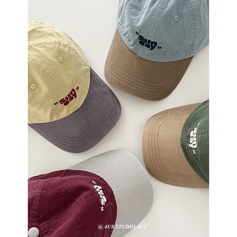 American-Style Soft Top Vintage Embroidered Color Matching Peaked Cap Women‘s Korean-Style Lovers Wild Street Tide Brand Face-Looking Small Baseball Cap