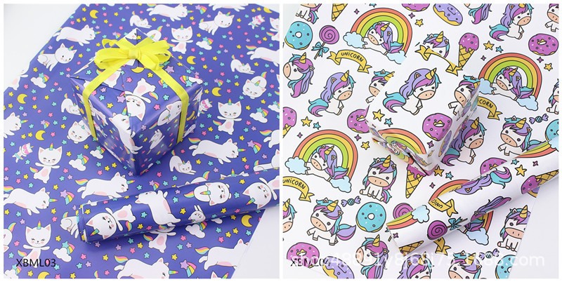 卡通礼品包装纸 ins可爱儿童生日礼物纸 幼儿园diy手工纸彩纸花纸