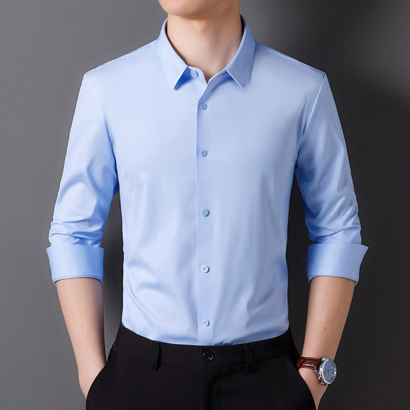 2024 Spring New Seamless Shirt Men's Non-Ironing Business Professional Long Sleeve Shirt Long Sleeve Slim-Fitting Workwear Shirt