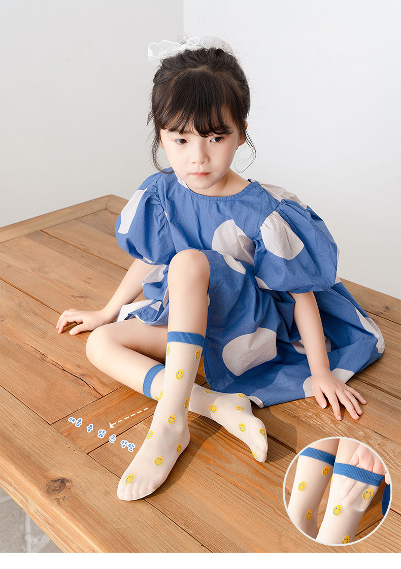 儿童袜子男女童女童玻璃丝透明水晶袜堆堆袜宝宝中高筒袜批发代发