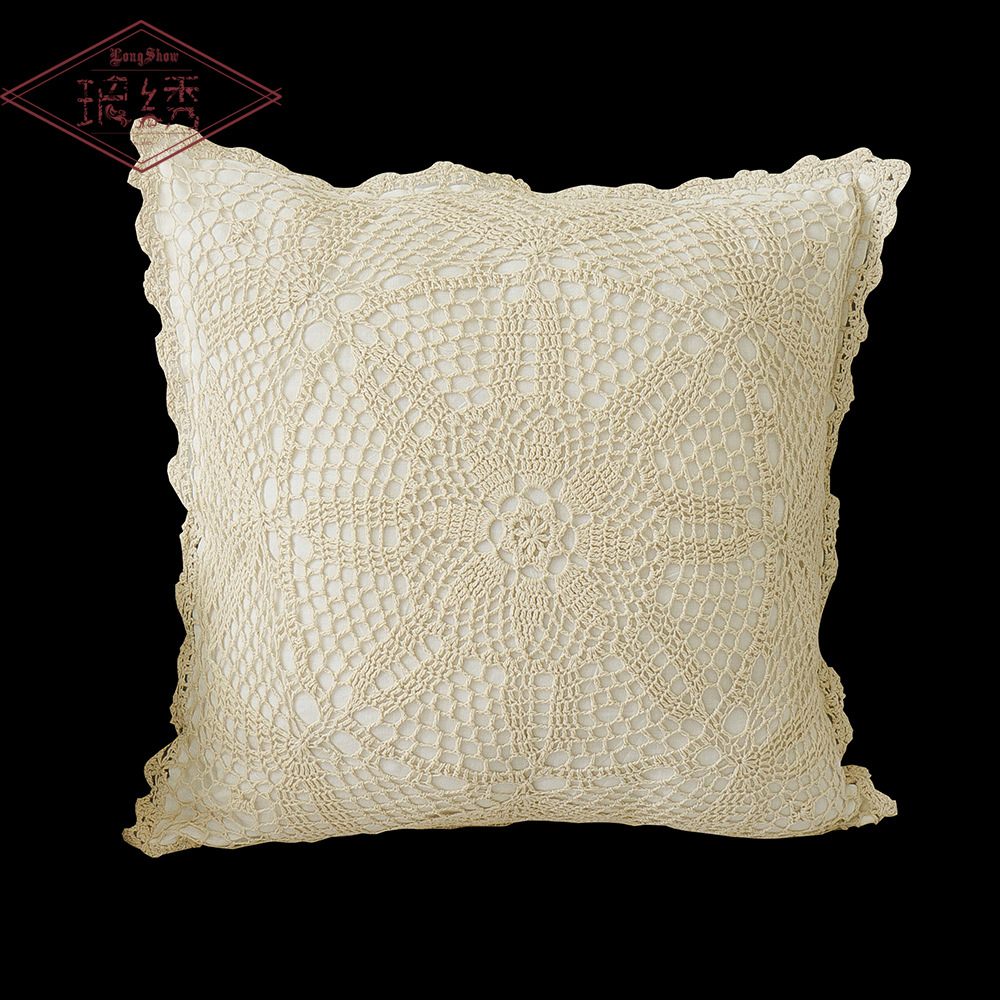 琅绣田园手工钩针枕套 方形纯棉枕头套布艺 米色绣花抱枕-阿里巴巴