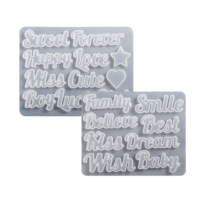 DIY Crystal Glue Resin English Letters Words Blessing Words Keychain Pendant Silicone Mold