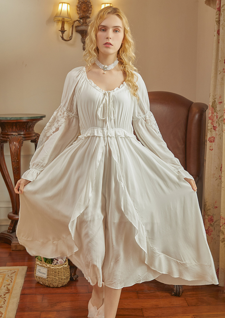 睡裙女法式性感欧美风蕾丝长裙夏季2021新款白色束腰气质家居服