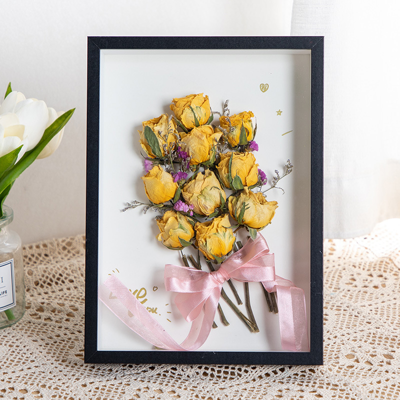 Hollow Dried Flower Photo Frame Diy Decoration Preserved Fresh Flower Handmade Three-Dimensional Handmade Picture Frame Couple Rose Holiday Photo Frame