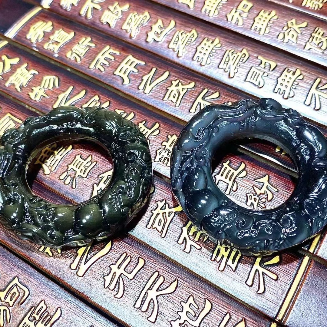 45/11mm天然墨西哥冰彩曜石双面转运圈治愈系吊坠送