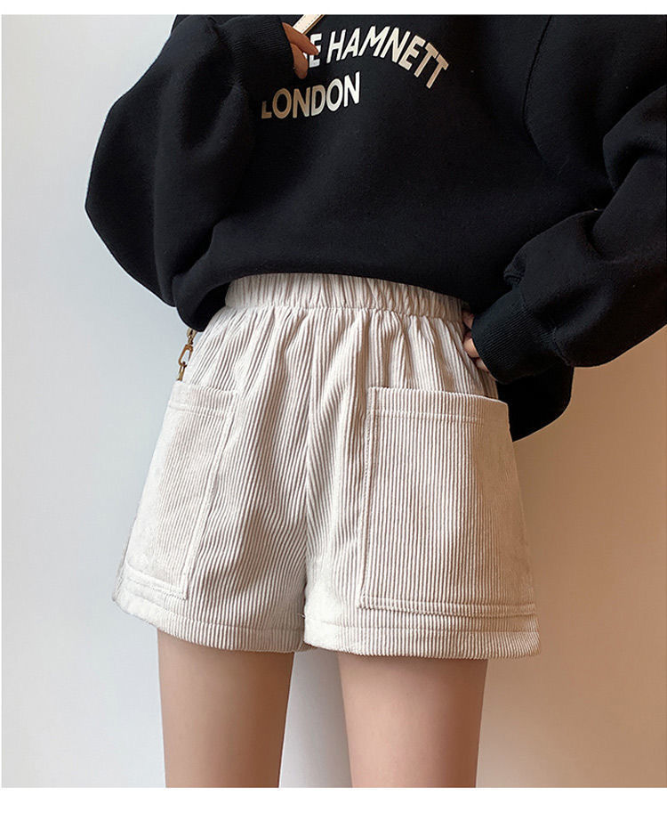 灯芯绒短裤女2021新款秋冬高腰鞋裤宽松显瘦学生百搭外穿阔腿裤子