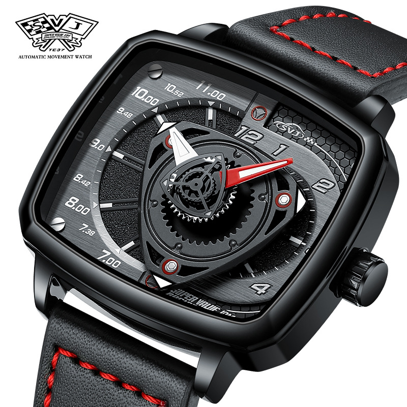 svj一件代发转子轮毂发动机男士手表高档正品锻造复古方形镂空表