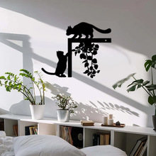 时尚室内修饰动物猫猫植物现代剪影黑色金属装饰艺术品亚马逊跨境