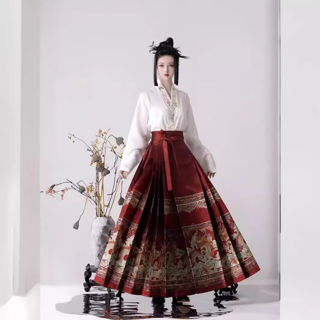 New Chinese style Ming maxi skirt imitation makeup flower Hanfu women's aircraft sleeve spring and autumn suit image