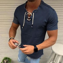 系带流苏弹力男士牛仔衬衣男衫Stretch denim shirt for men