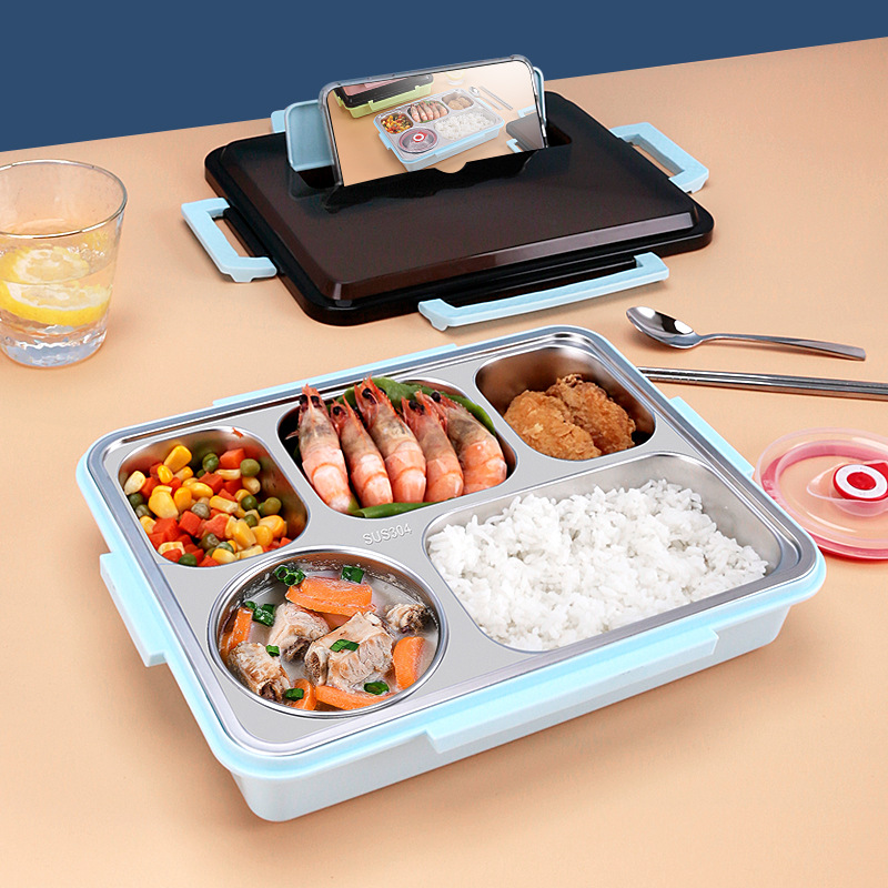 批发304不锈钢带盖饭盒 四五格分格餐盒食堂打饭上班族学生便当盒